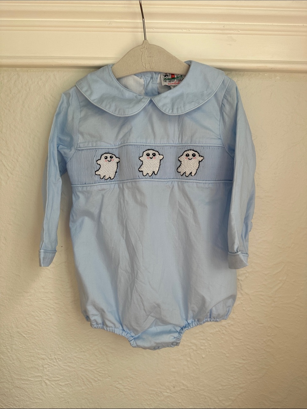 Light Blue Ghost Smocked Baby bubble with